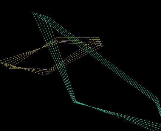 The classic Windows 3.1 and 95 'Mystify Your Mind' screensaver featuring smooth, geometric wireframe polygon lines shifting and morphing colors over a dark background.