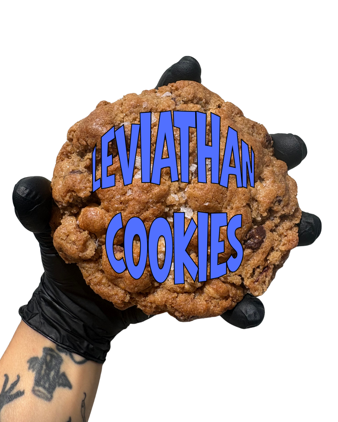 link to online shop an image of a hand holding a leviathan cookie