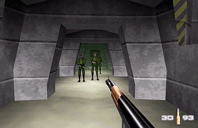 N64 007 Goldeneye shooting enemy gameplay