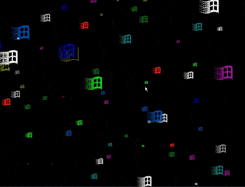 nostalgic Windows 95 'Flying Windows' screensaver, showing colorful pixelated OS flags zooming toward the viewer out of a starry black space void.