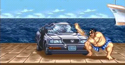 SNES Street Fighter (Edmond) E. Honda destroys car gameplay