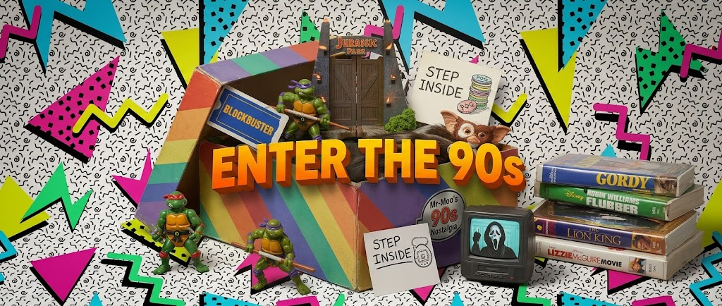 Enter the 90s shoebox by Mr. Moo with 90s nostalgia spread around